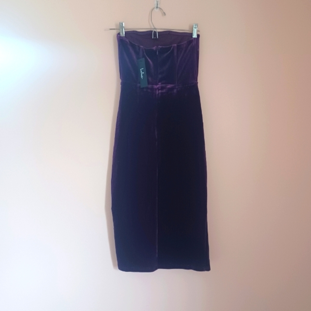 LuLu's Glamorous Celebrations Dark Purple Velvet Strapless Tulip Dress XS NWT - Picture 9 of 12